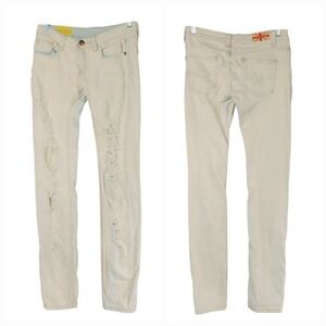 Machine Nouvelle Mode Jeans sz 27 Women Distress White Blue Stretch Faded Skinny